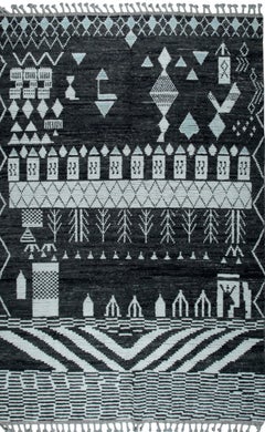 9x12 Bold Tribal Black and Cream Tribal Design Modern Contemporary Berber Rug