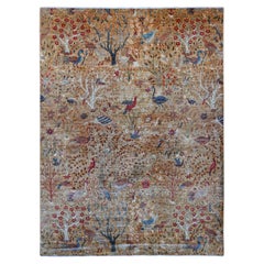 9'x12' Brown Afghan Peshawar Birds of Paradise Design Hand Knotted Wool Rug
