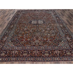 9'x12' Brown Antique Persian Sarouk Even Pile Soft Wool Hand Knotted Rug