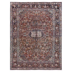 9'x12' Brown Antique Persian Sarouk Even Pile Soft Wool Hand Knotted Rug