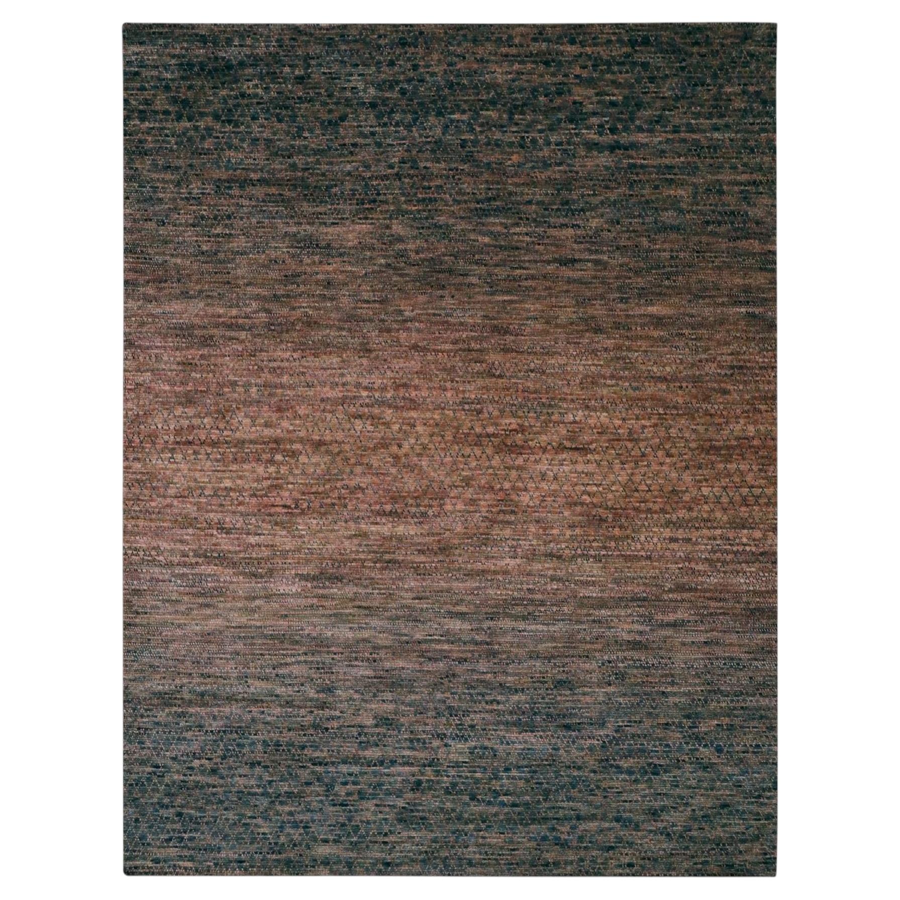 Alfombra oriental de lana anudada a mano, con diseño de césped marrón y pelo en bucle, de 9'x12'