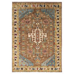 9x12 Brown Hand-Knotted Wool Stepped Medallion Geometric Modern Carpet Rug