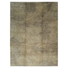 9x12 Brown Hand-Knotted Wool Striated Earthscapeist Design Carpet Rug (Tapis en laine striée de style paysagiste)