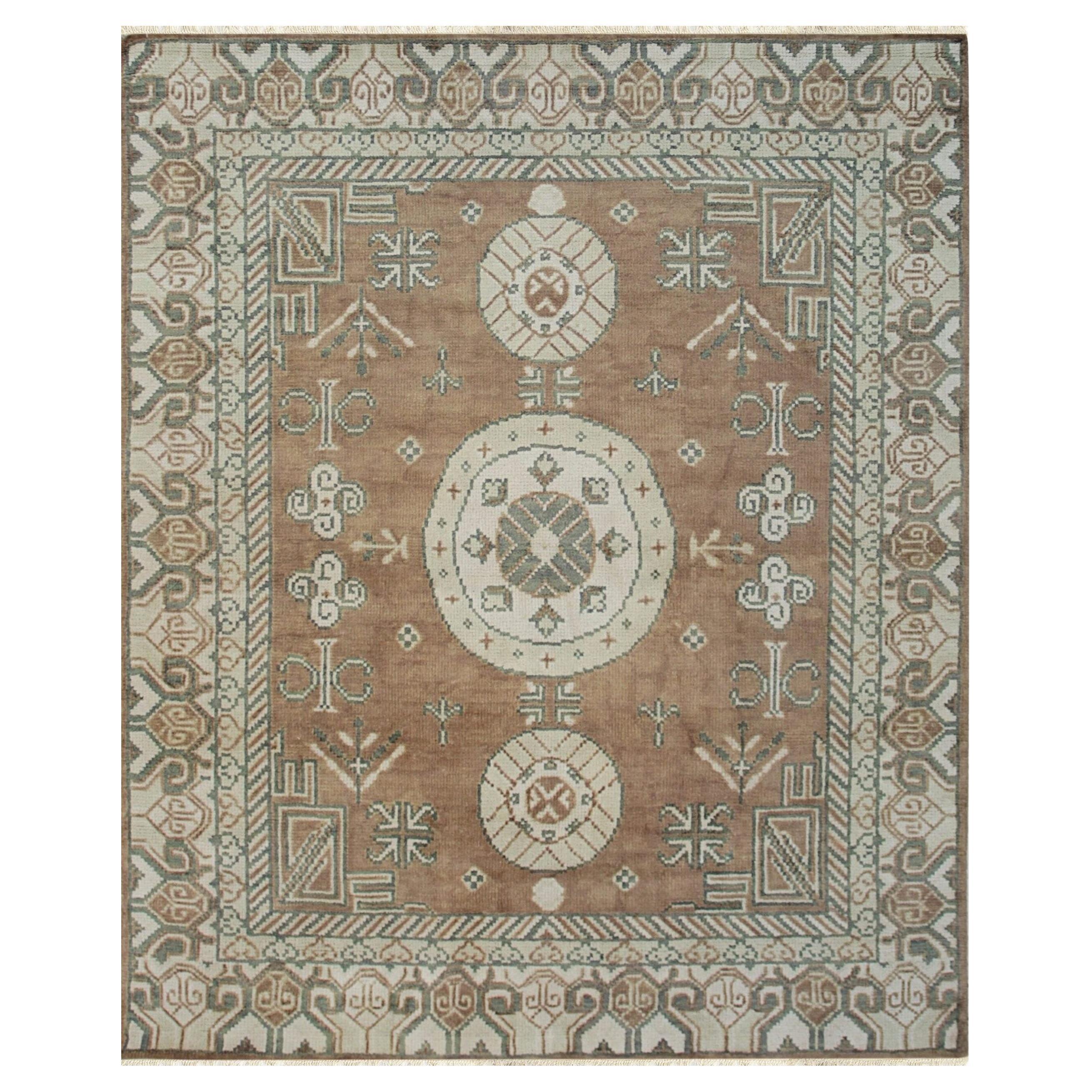 9x12 Brown Hand-Knotted Wool Triple Medallion Classic Traditional Carpet Rug