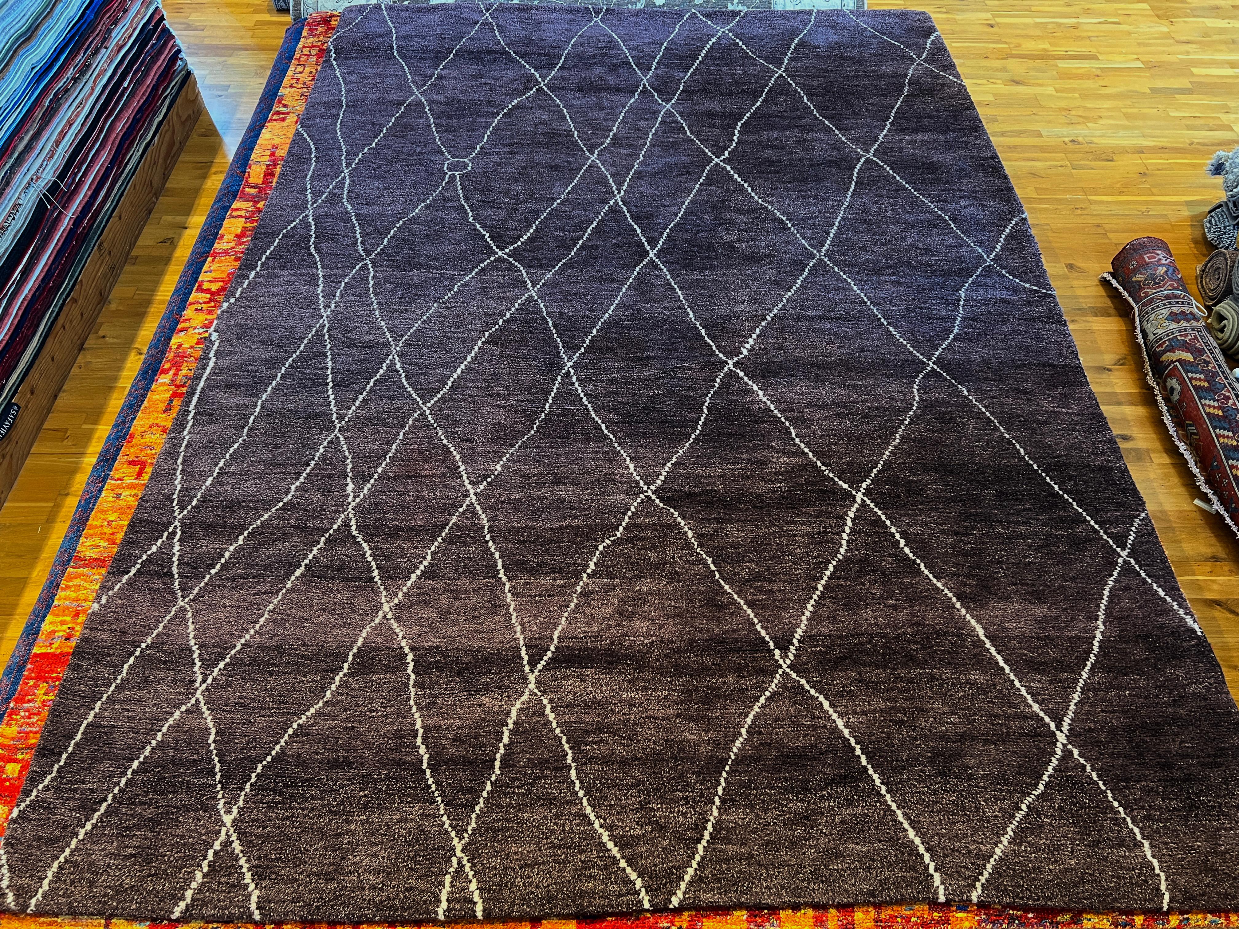 Hand-Knotted 9'x12' Brown Moroccan Rug For Sale