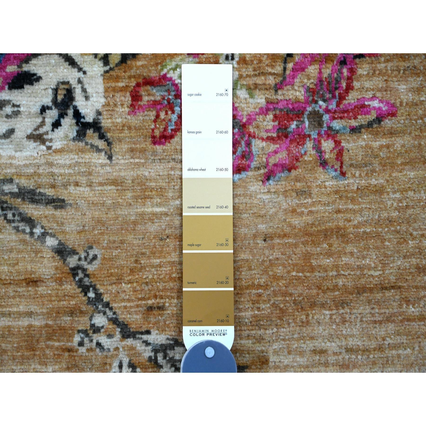 XXIe siècle et contemporain Tapis oriental noué à la main Peshawar 9'x12' Brown Sparrows on the Tree en vente