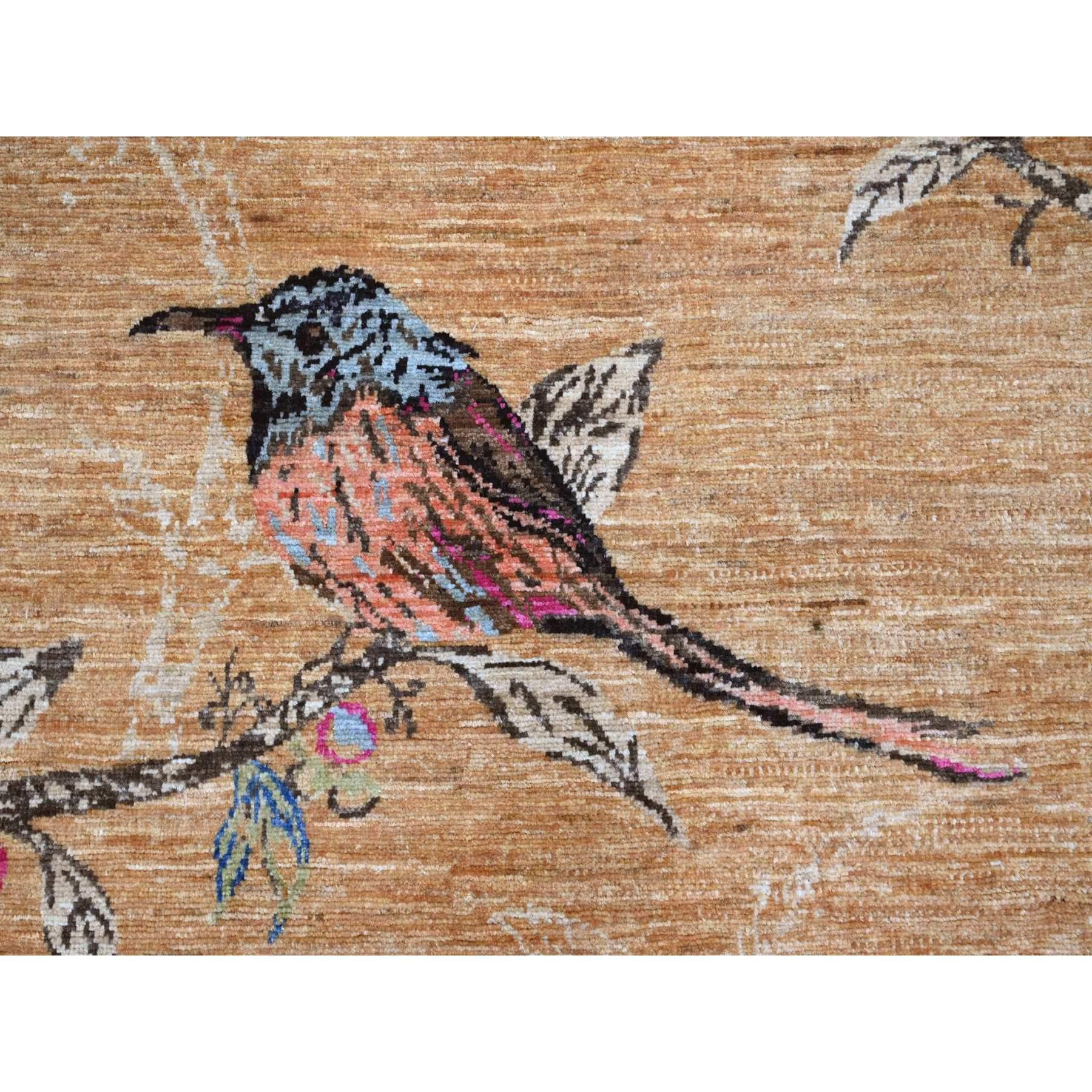 Laine Tapis oriental noué à la main Peshawar 9'x12' Brown Sparrows on the Tree en vente