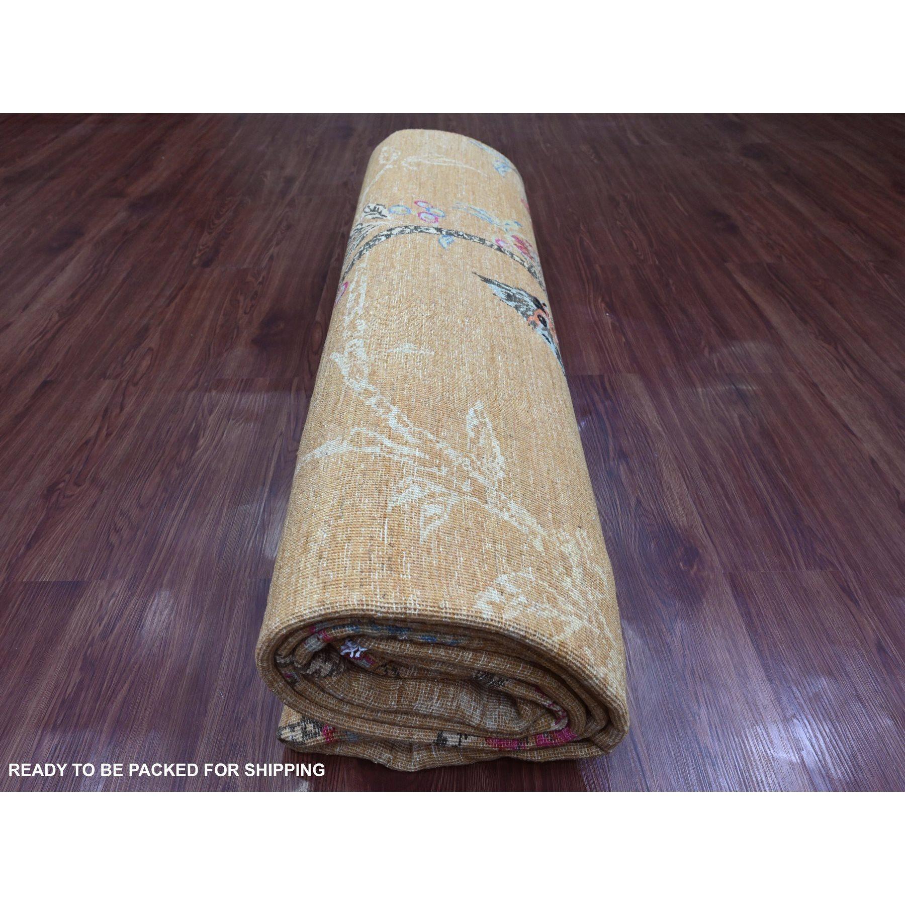 Tapis oriental noué à la main Peshawar 9'x12' Brown Sparrows on the Tree en vente 1