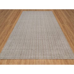 9'x12' Brauner Streifen Design Salz- und Pfeffereffekt Handgewebter Teppich aus reiner Wolle