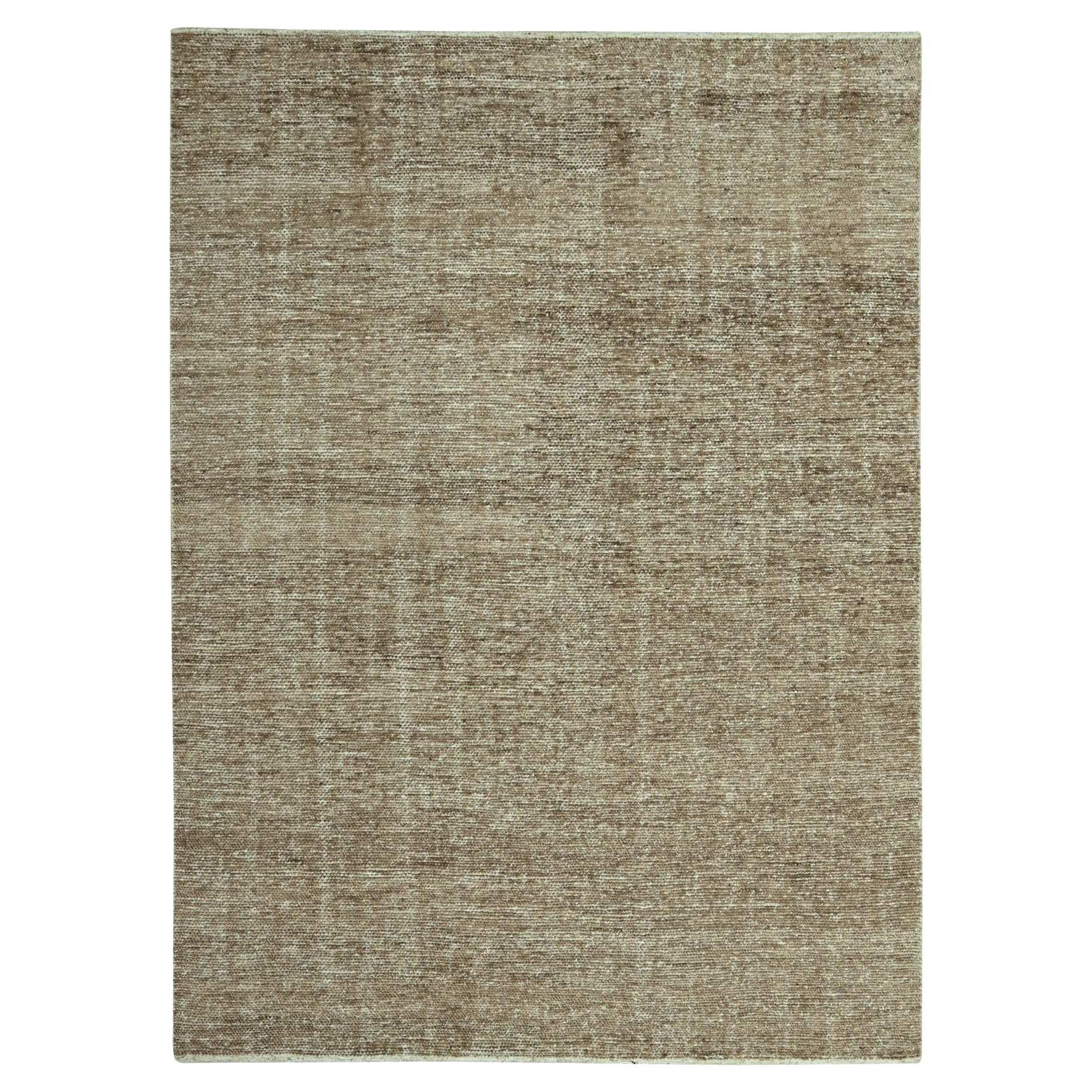 9'x12' Brown Undyed Natural Textured Soft Wool Hand Knotted Oriental Rug