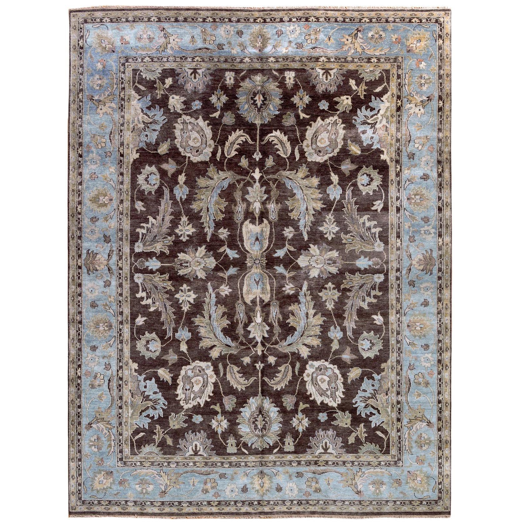 Alfombra de diseño floral marrón y azul de 9'x12