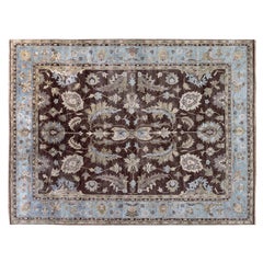 9'x12' Browns and Blues Floral Design Rug