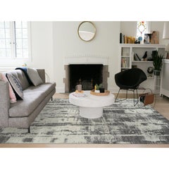 9'x12' Charcoal Black Hand Loomed Modern Design Wool and Pure Silk Rug