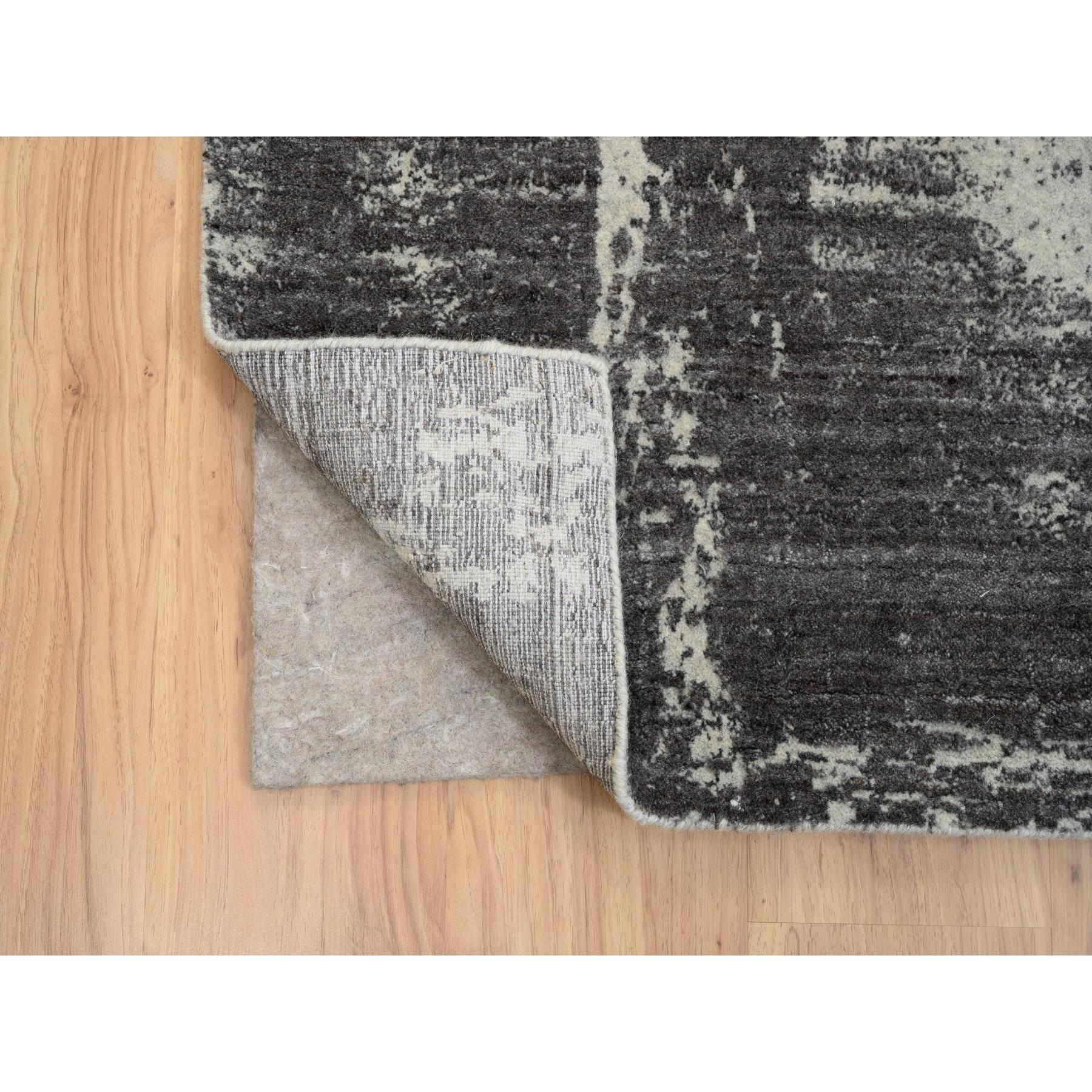 9'x12' Schwarzer handgewebter moderner Design-Teppich aus Wolle und reiner Seide in Anthrazit (Handgeknüpft) im Angebot