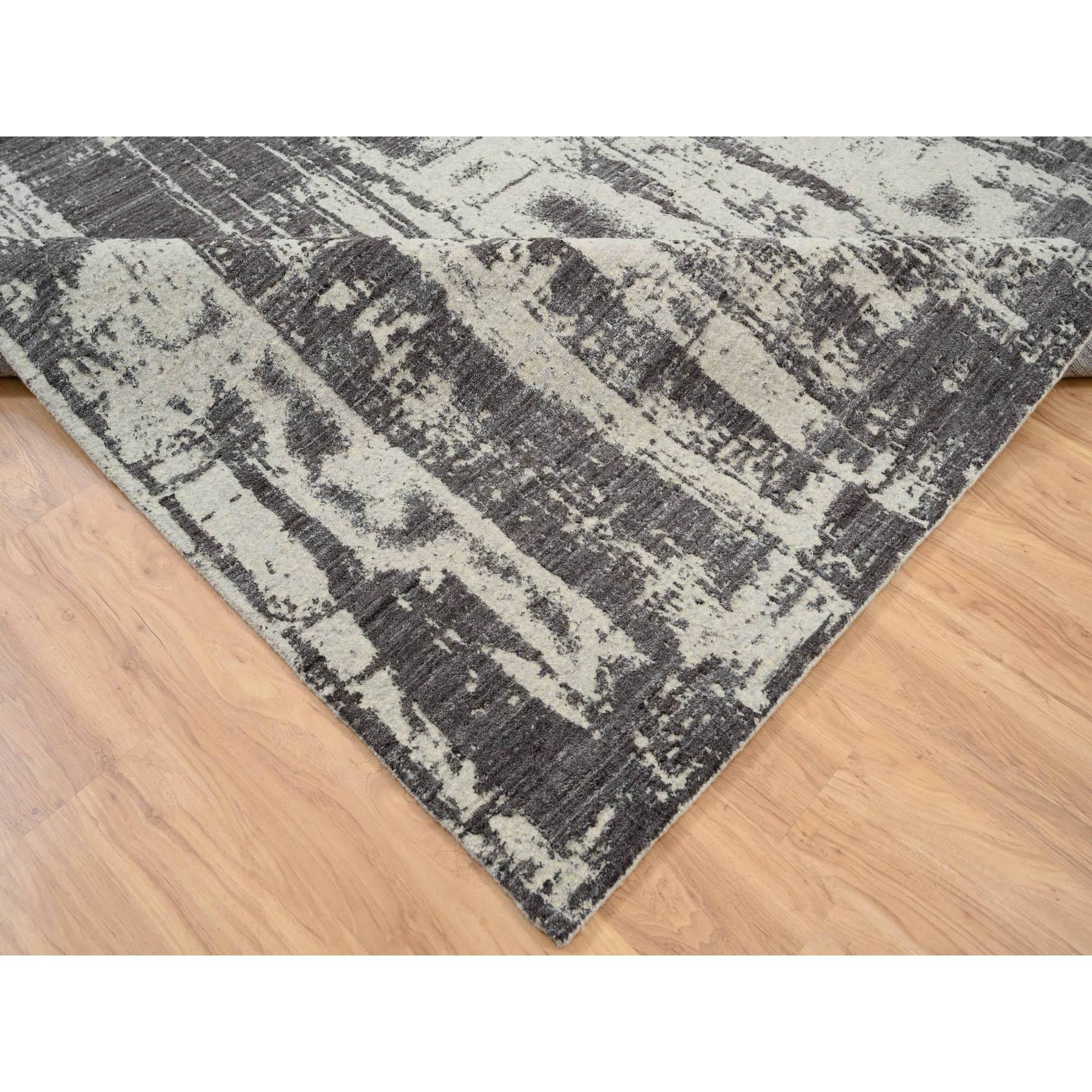 9'x12' Schwarzer handgewebter moderner Design-Teppich aus Wolle und reiner Seide in Anthrazit (21. Jahrhundert und zeitgenössisch) im Angebot