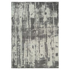 9'x12' Schwarzer handgewebter moderner Design-Teppich aus Wolle und reiner Seide in Anthrazit
