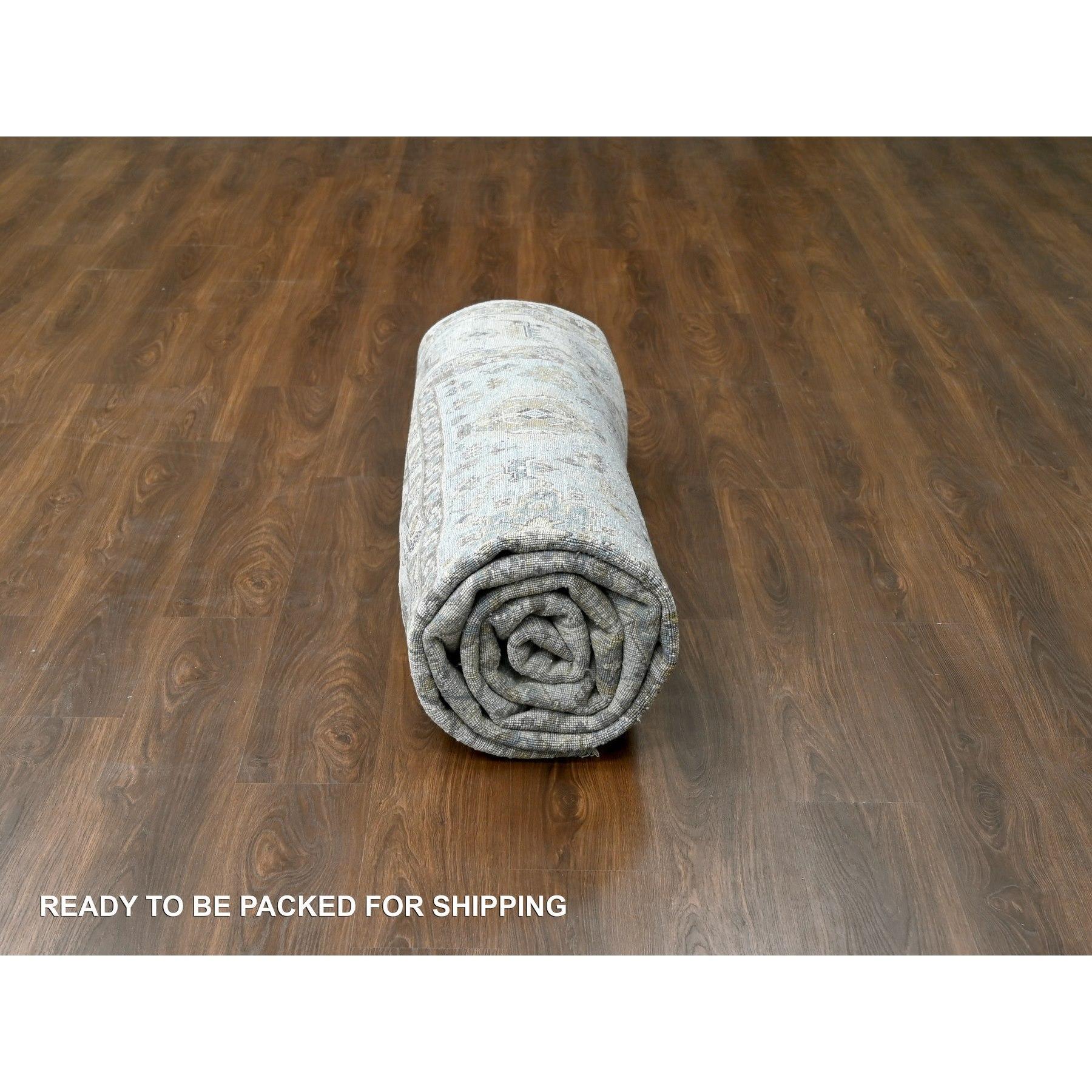 9'x12' Chromgrauer Teppich, Bio-Wolle, Karajeh-Design, handgeknüpft, Teppich im Angebot 2