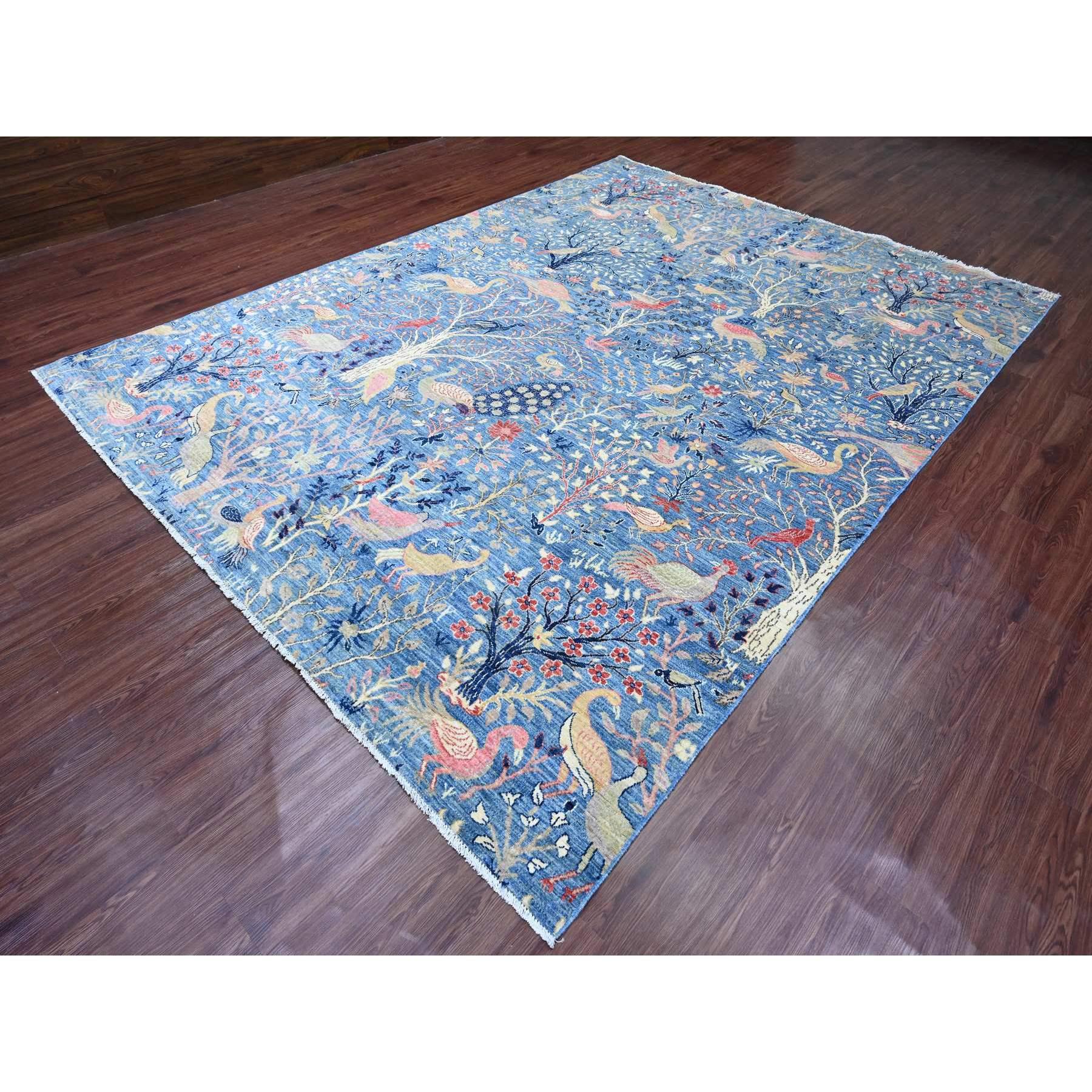 9'x12' Klassisch Blau Peshawar Paradiesvögel Design Handgeknüpfter Wollteppich (Oushak) im Angebot