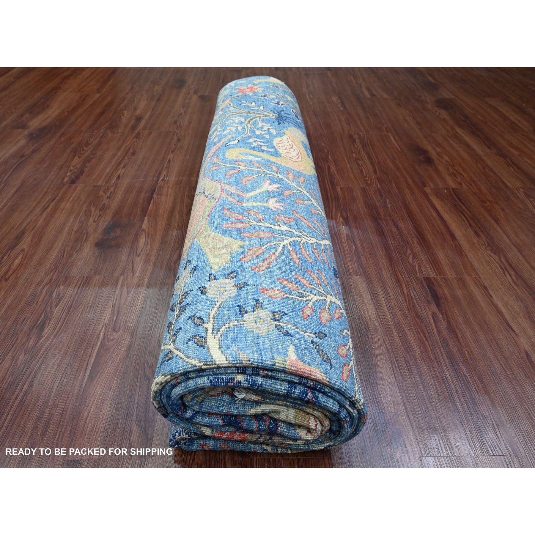 9'x12' Klassisch Blau Peshawar Paradiesvögel Design Handgeknüpfter Wollteppich im Angebot 2