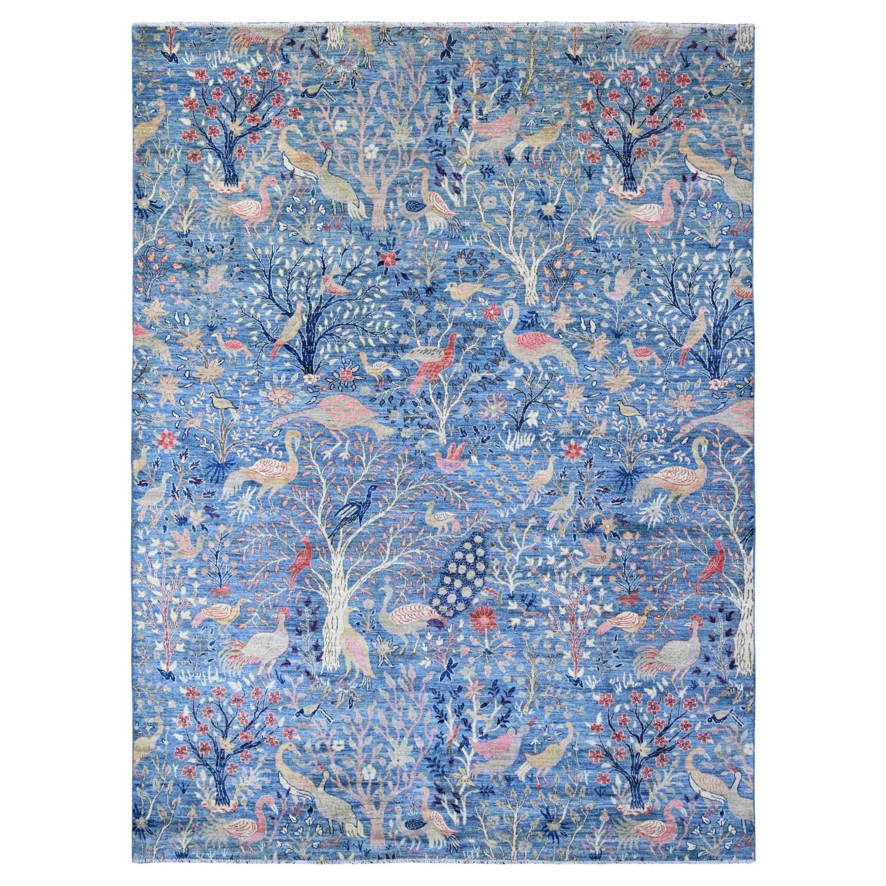 9
x12
 Klassisch Blau Peshawar Paradiesvögel Design Handgeknüpfter Wollteppich