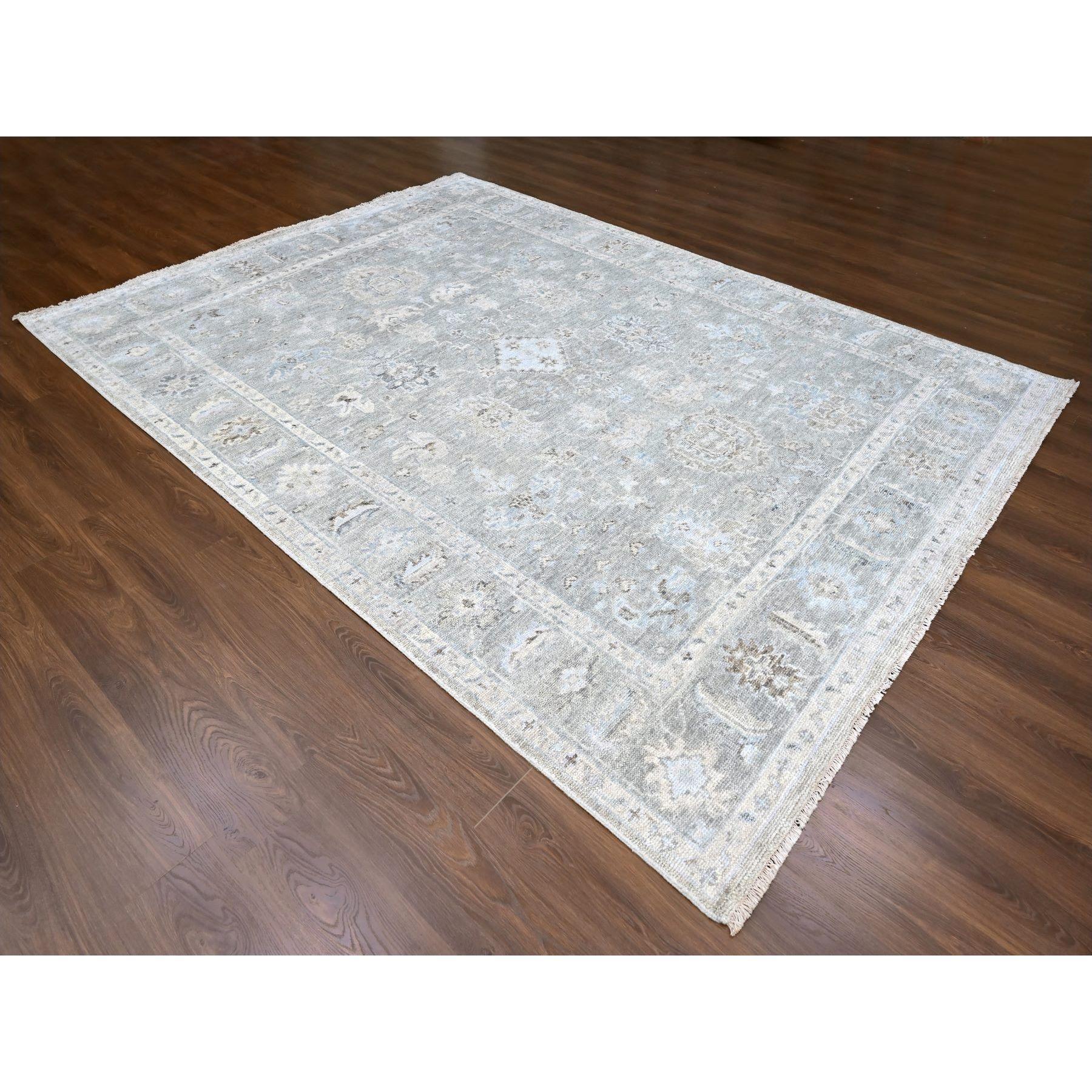 Indian 9'x12' Cloud Gray Supple Collection Oushak All Over Design Soft Wool Rug For Sale