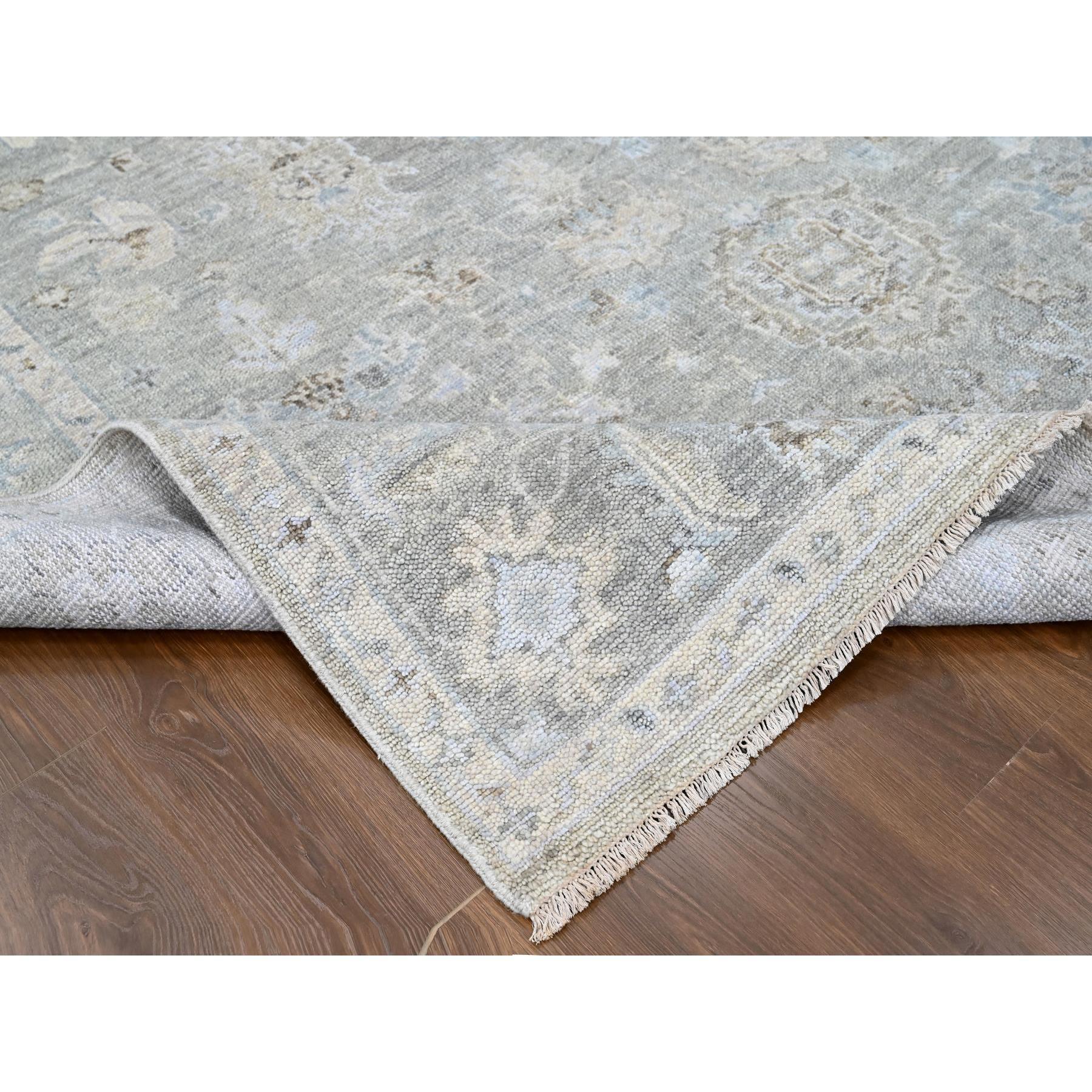 Contemporary 9'x12' Cloud Gray Supple Collection Oushak All Over Design Soft Wool Rug For Sale
