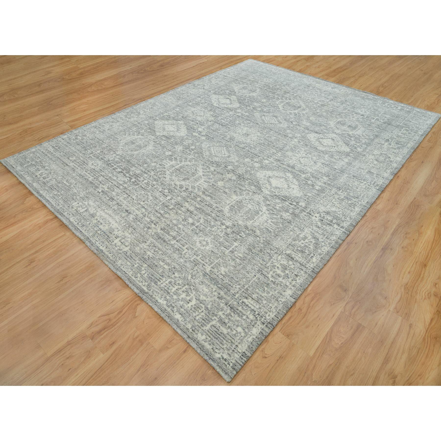 9'x12' Wolkengrauer Karajeh Design 100% Wolle Handgefalteter orientalischer Teppich (Indisch) im Angebot