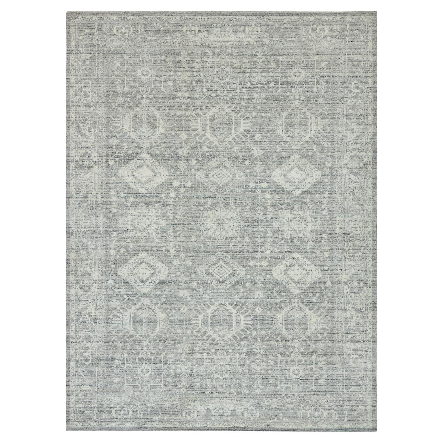 9'x12' Wolkengrauer Karajeh Design 100% Wolle Handgefalteter orientalischer Teppich