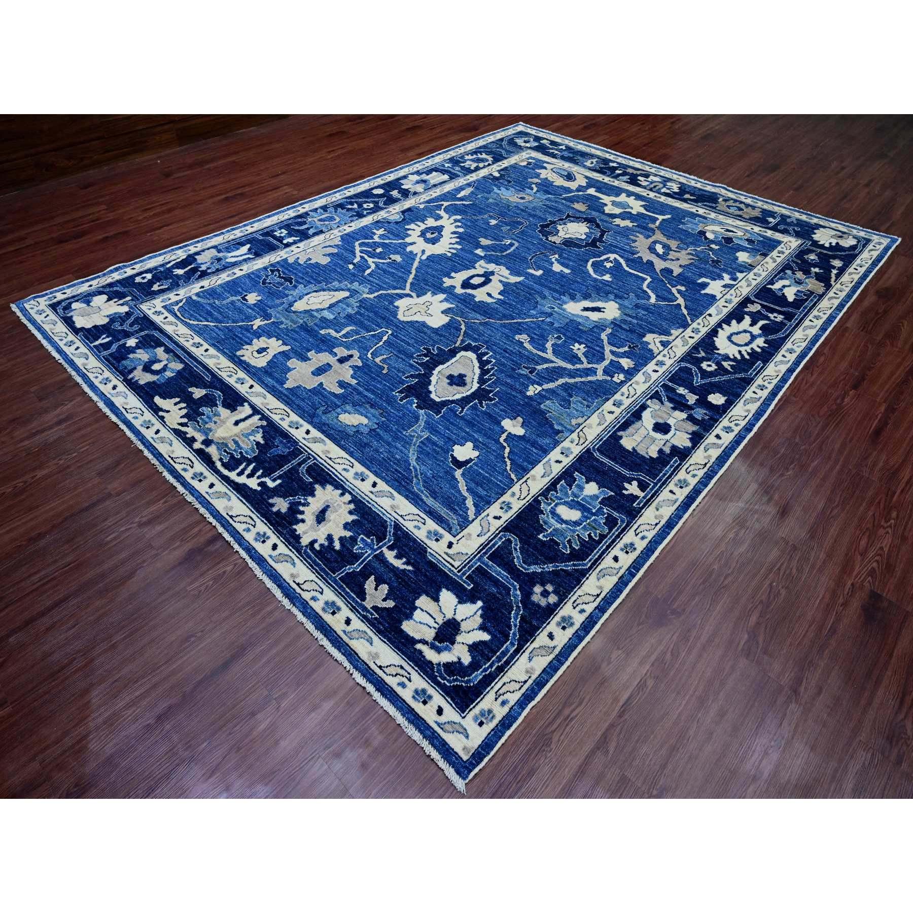 Hand-Knotted 9'x12' Cobalt Blue Wool Hand Knotted Afghan Angora Oushak Oriental Rug For Sale