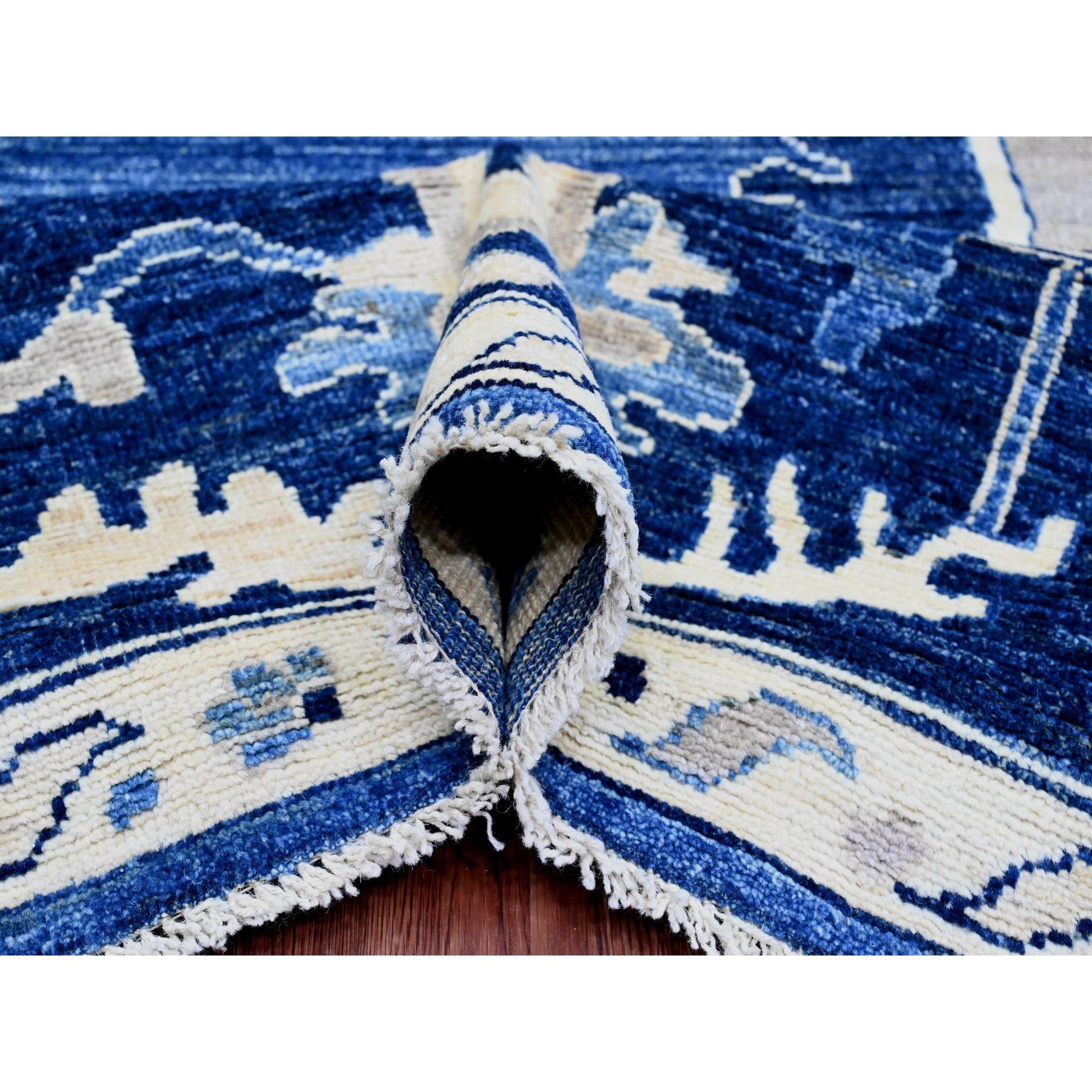 Contemporary 9'x12' Cobalt Blue Wool Hand Knotted Afghan Angora Oushak Oriental Rug For Sale