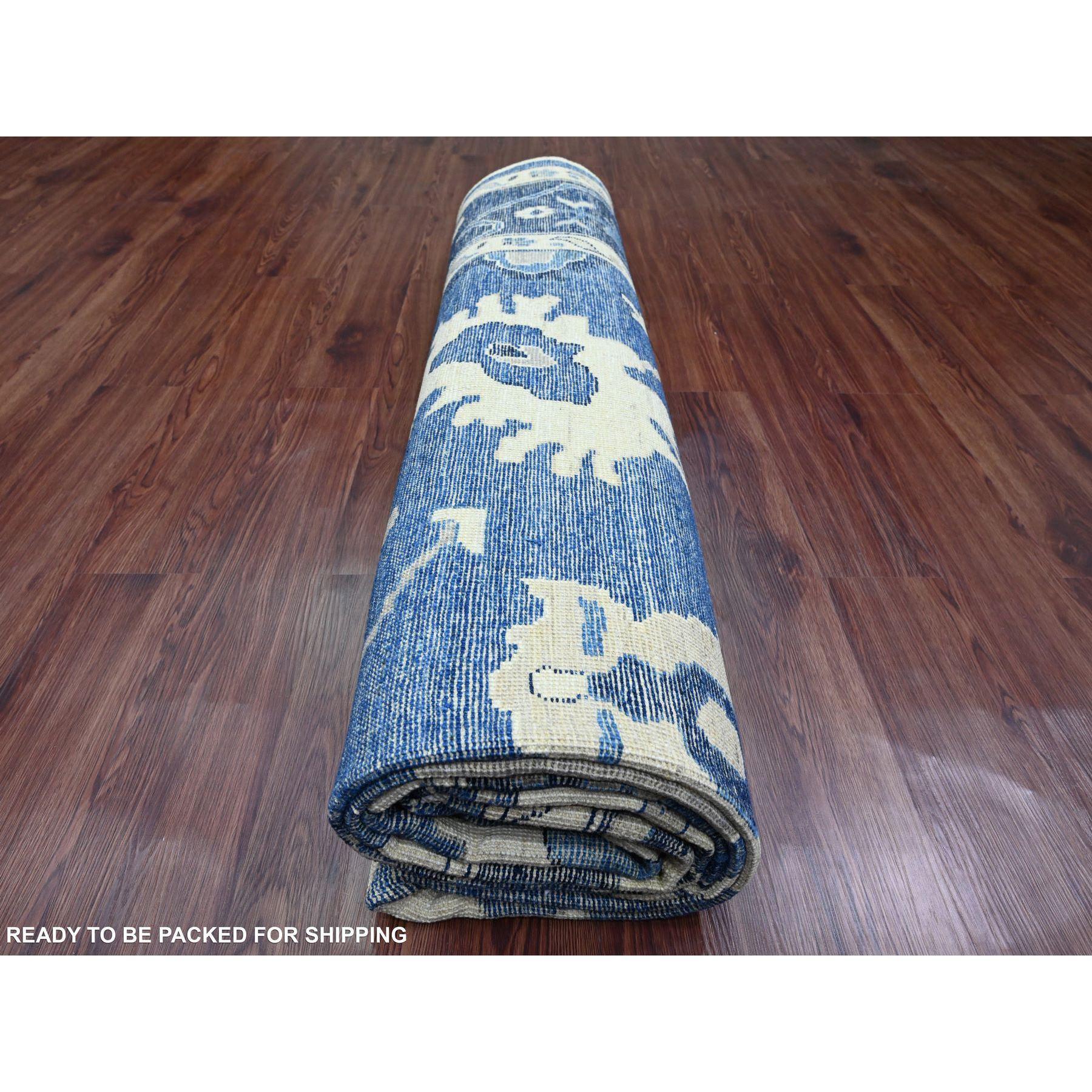 9'x12' Cobalt Blue Wool Hand Knotted Afghan Angora Oushak Oriental Rug For Sale 4