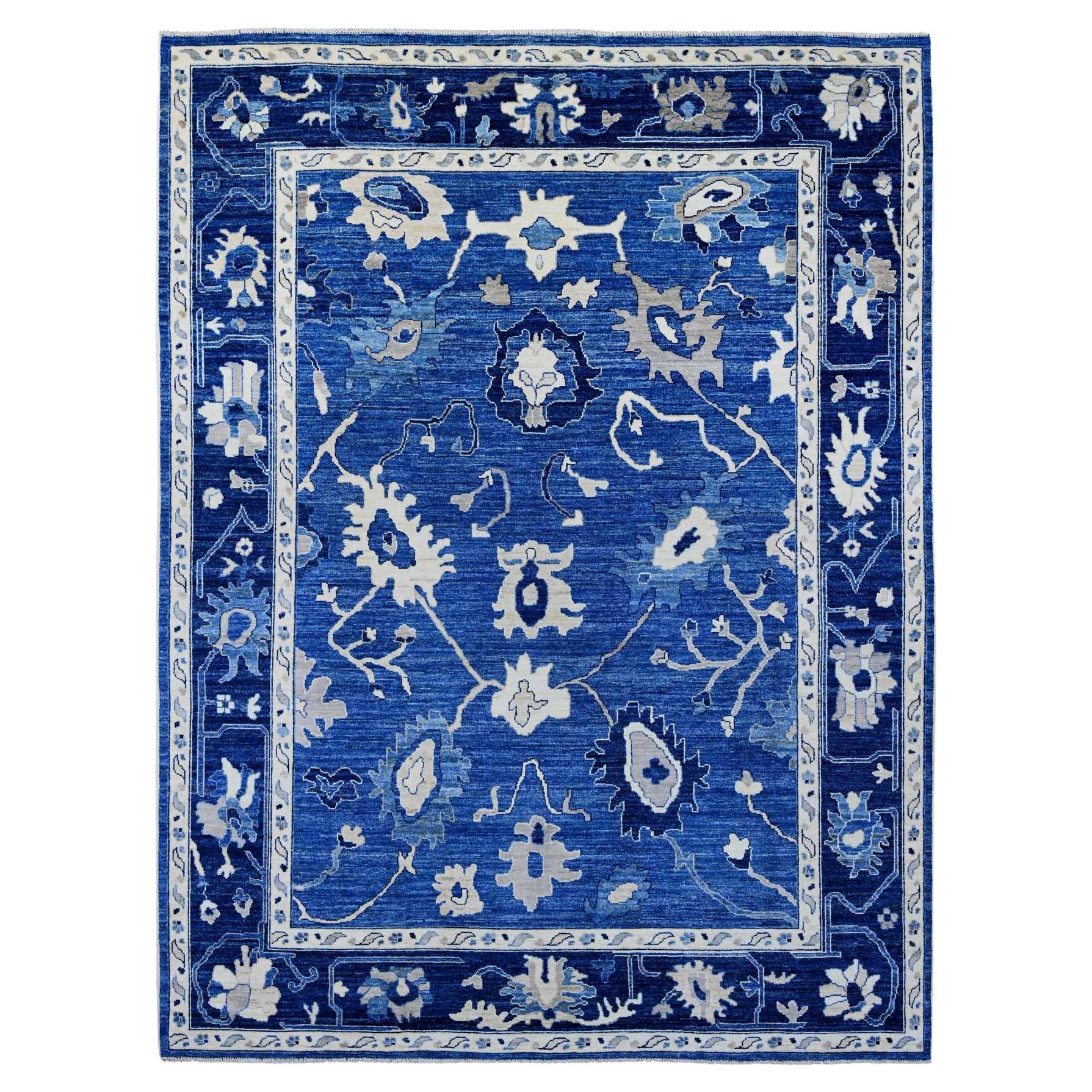 9'x12' Cobalt Blue Wool Hand Knotted Afghan Angora Oushak Oriental Rug