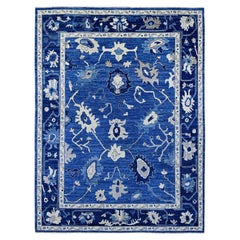 9'x12' Cobalt Blue Wool Hand Knotted Afghan Angora Oushak Oriental Rug