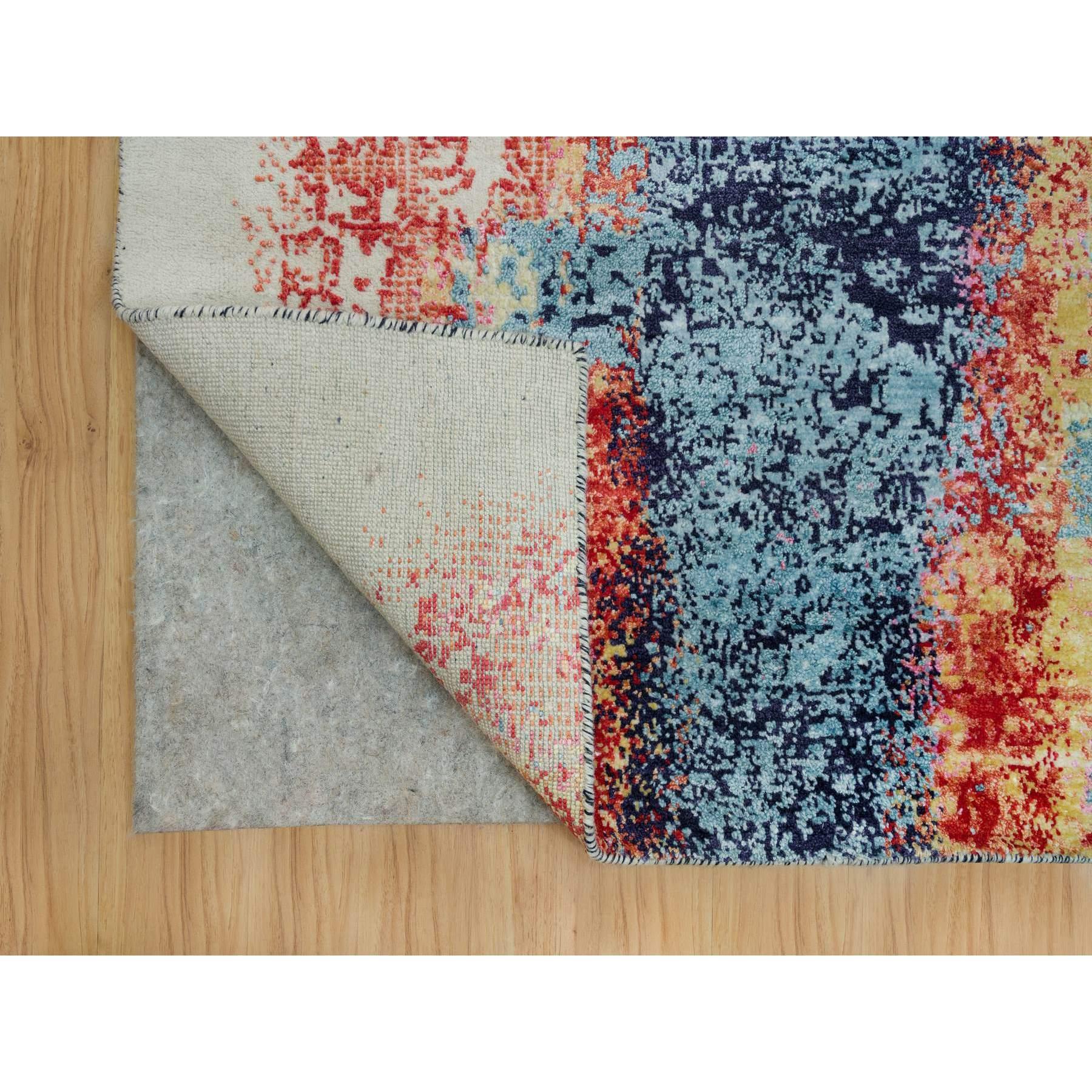 Indien 9'x12' Colorful Painter's Palette Abstract Motif Laine et soie Tapis noué à la main en vente