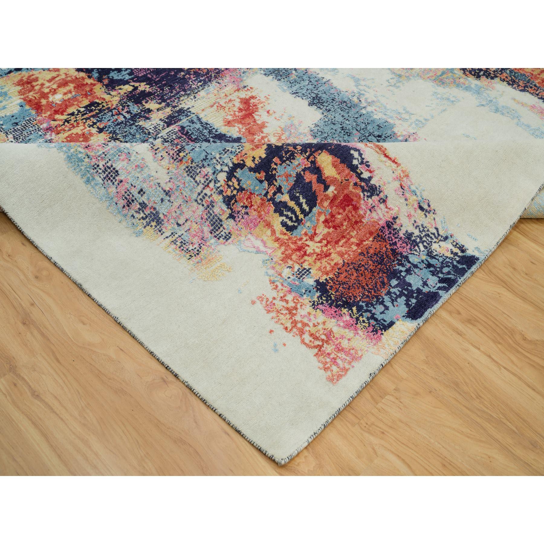 9'x12' Colorful Painter's Palette Abstract Motif Laine et soie Tapis noué à la main Neuf - En vente à Carlstadt, NJ