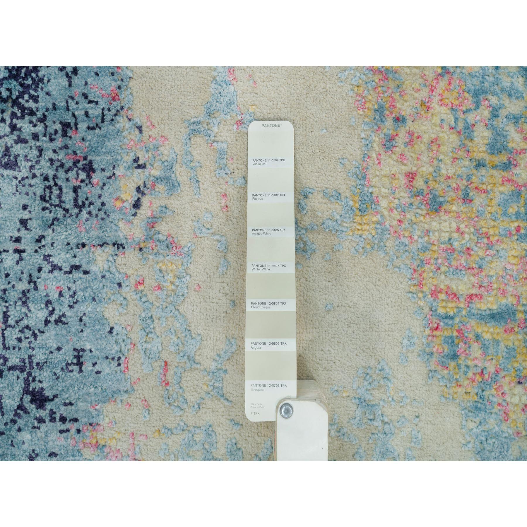 XXIe siècle et contemporain 9'x12' Colorful Painter's Palette Abstract Motif Laine et soie Tapis noué à la main en vente