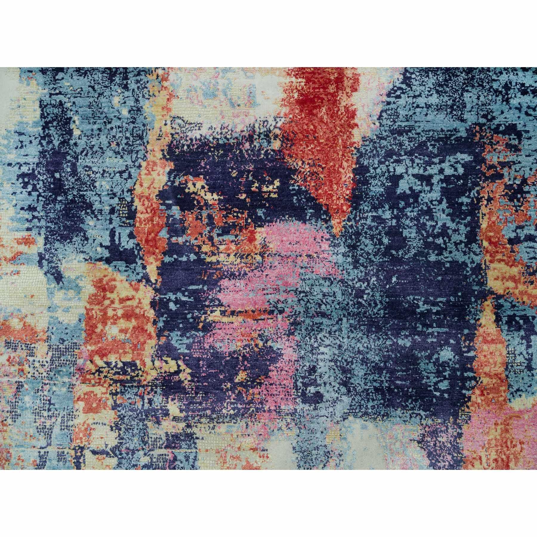 Soie 9'x12' Colorful Painter's Palette Abstract Motif Laine et soie Tapis noué à la main en vente