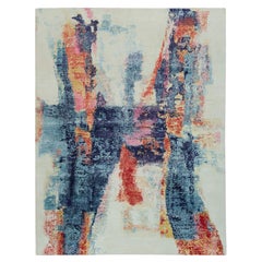 9'x12' Colorful Painter's Palette Abstract Motif Laine et soie Tapis noué à la main