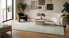 9x12 Contemporary Sage Green Sculpted Wool Rug Geometric Fan Motif Hand-Loomed