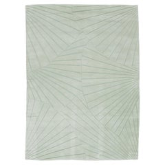 9x12 Contemporary Sage Green Sculpted Wool Rug Geometric Fan Motif Hand-Loomed