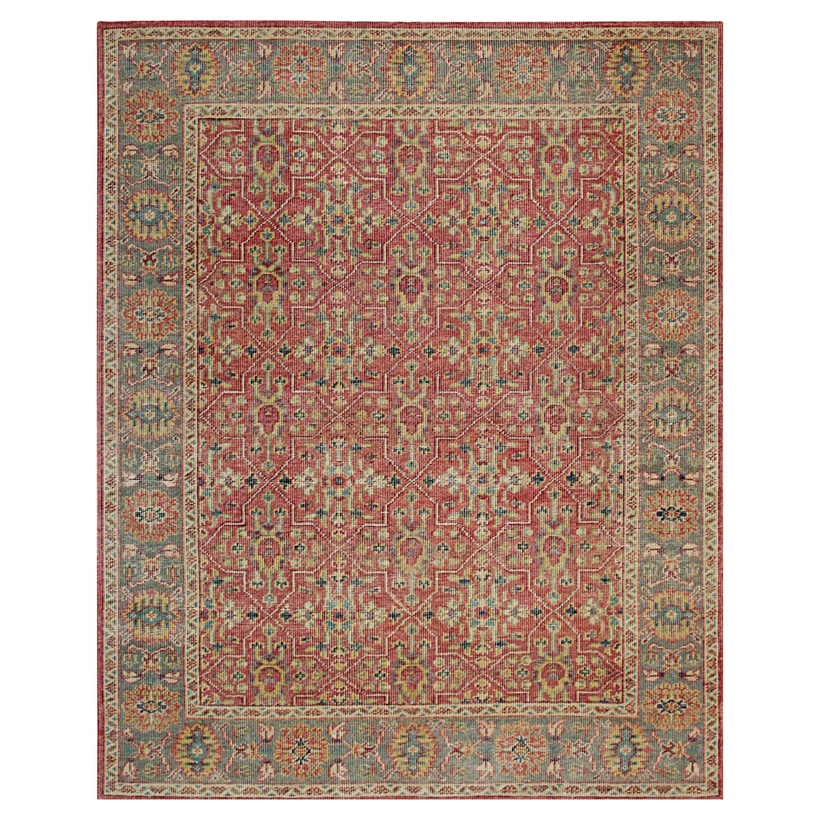 9x12 Coral Hand-Knotted Wool Geometric Floral Tapestry Traditional Carpet Rug
