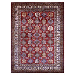 9'x12' Crimson Red Hand Knotted Afghan Super Kazak Soft Wool Oriental Rug