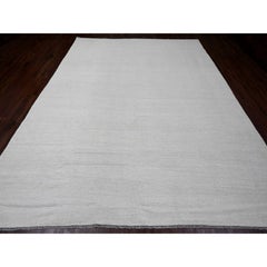 9'x12' Daisy White Flat Weave Solid Design Hand Woven Kilim Mixed Wool Rug & Kilim