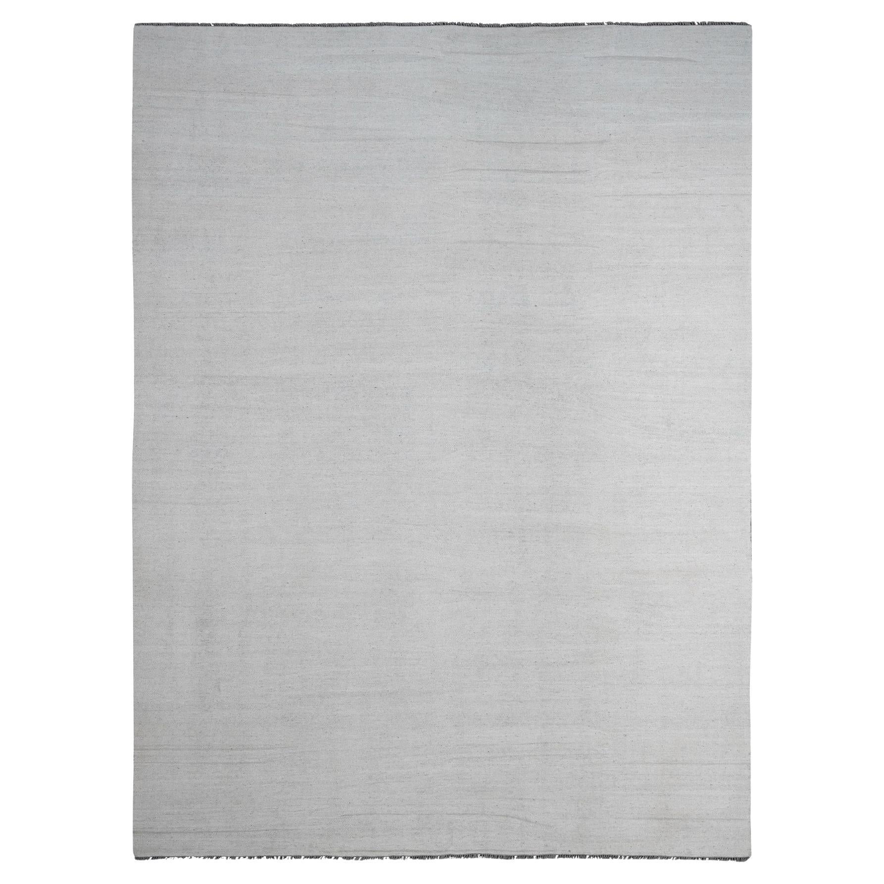 9'x12' Daisy White Flat Weave Solid Design Hand Woven Kilim Mixed Wool Rug & Kilim