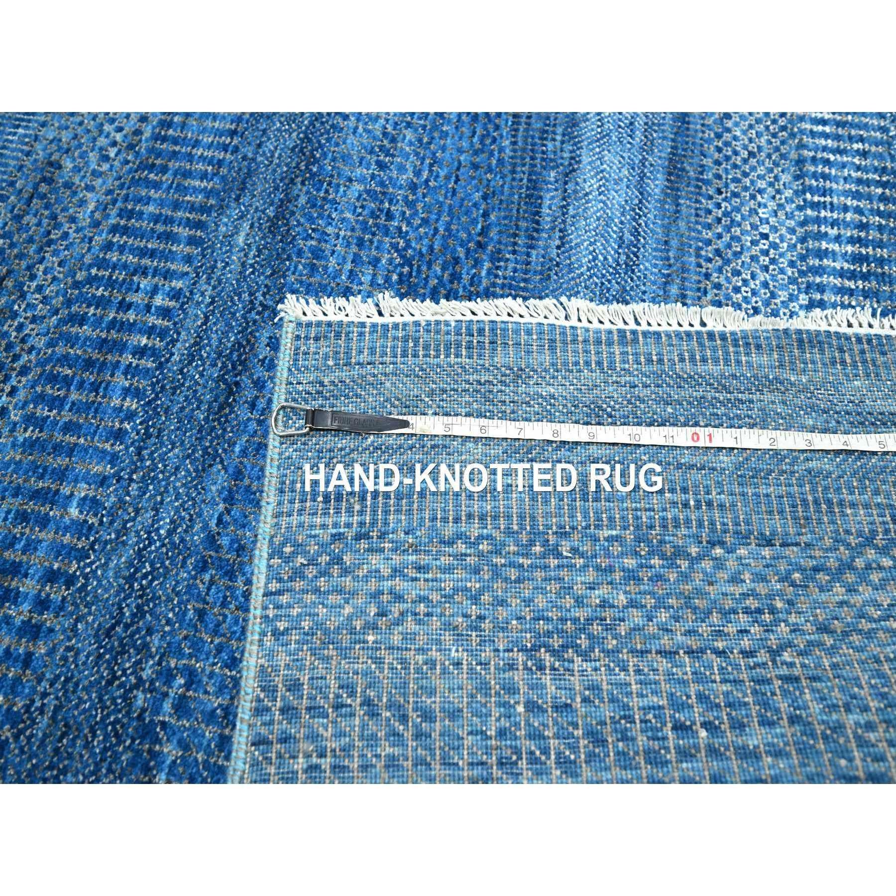 Tapis d'Orient en laine et soie nouée à la main 9'x12' Bleu Denim Modern Grass Design en vente 3
