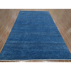 9'x12' Denim Blue Modern Grass Design Hand Knotted Wool & Silk Oriental Rug
