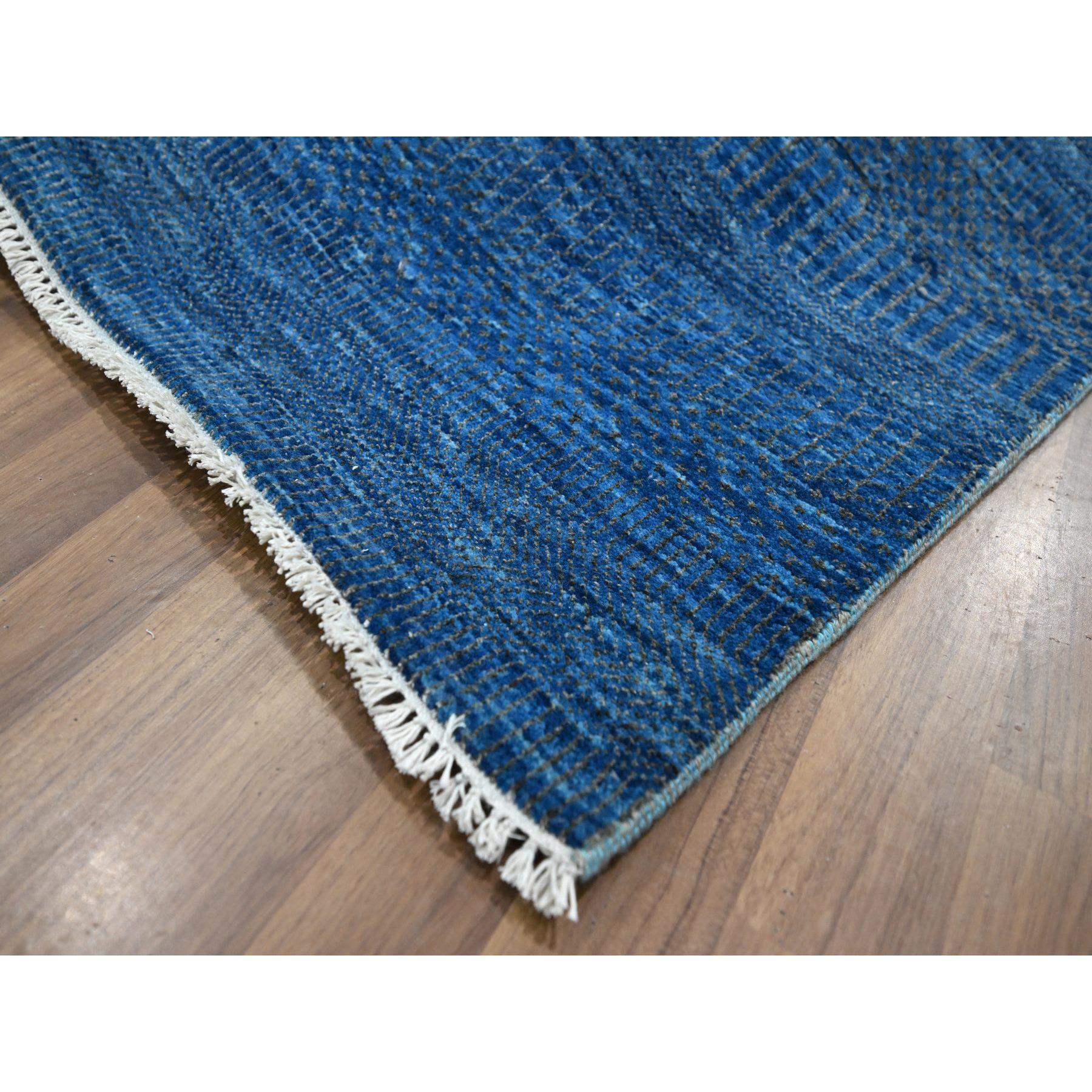 Tapis d'Orient en laine et soie nouée à la main 9'x12' Bleu Denim Modern Grass Design Neuf - En vente à Carlstadt, NJ