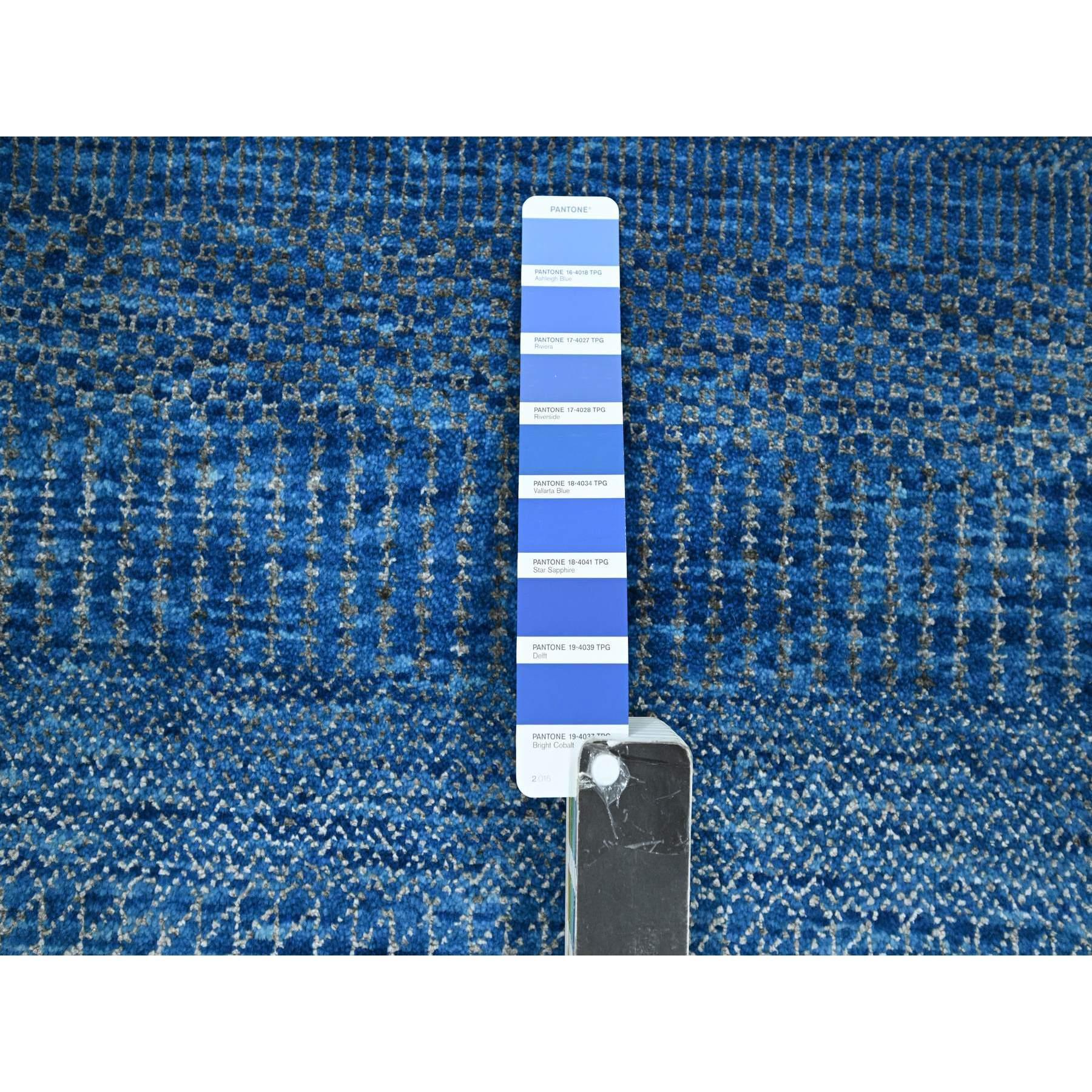 XXIe siècle et contemporain Tapis d'Orient en laine et soie nouée à la main 9'x12' Bleu Denim Modern Grass Design en vente