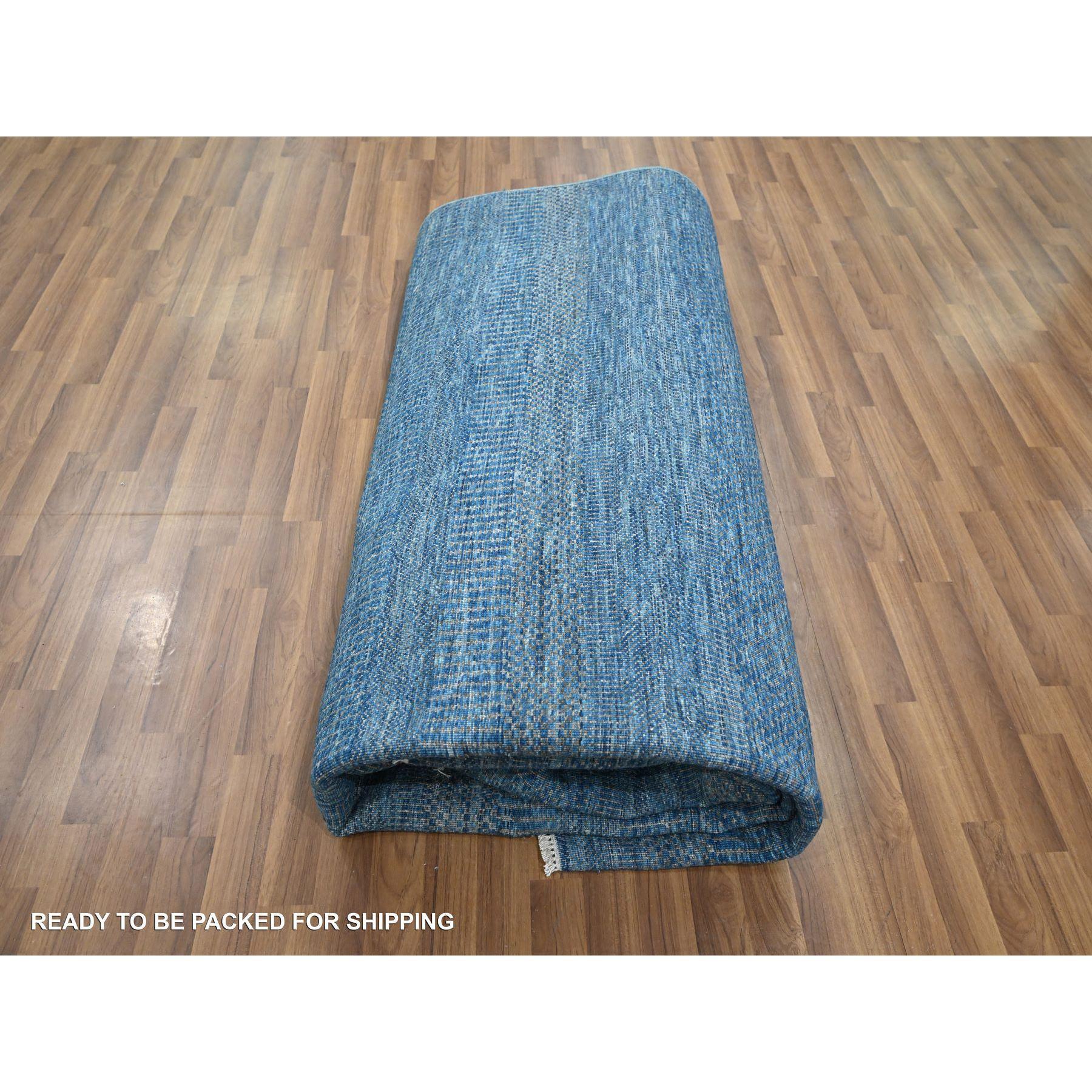 Tapis d'Orient en laine et soie nouée à la main 9'x12' Bleu Denim Modern Grass Design en vente 1