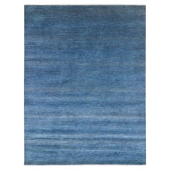 Tapis d'Orient en laine et soie nouée à la main 9'x12' Bleu Denim Modern Grass Design